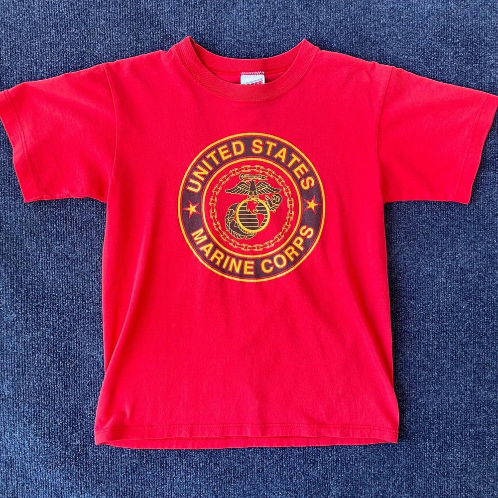 Vintage USMC Marines T Shirt Mens Size Small Soffe Military Graphic Print Red